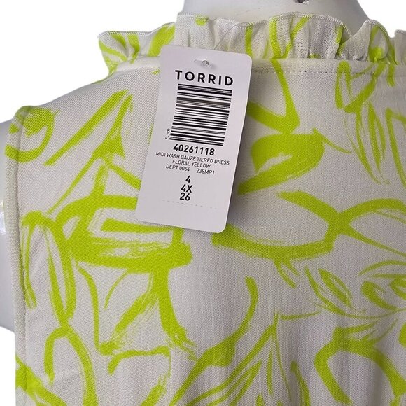 Torrid Midi Wash Gauze Tiered Dress, Floral, Tie Neck, Plus Size, 4X, NWT - Picture 3 of 8